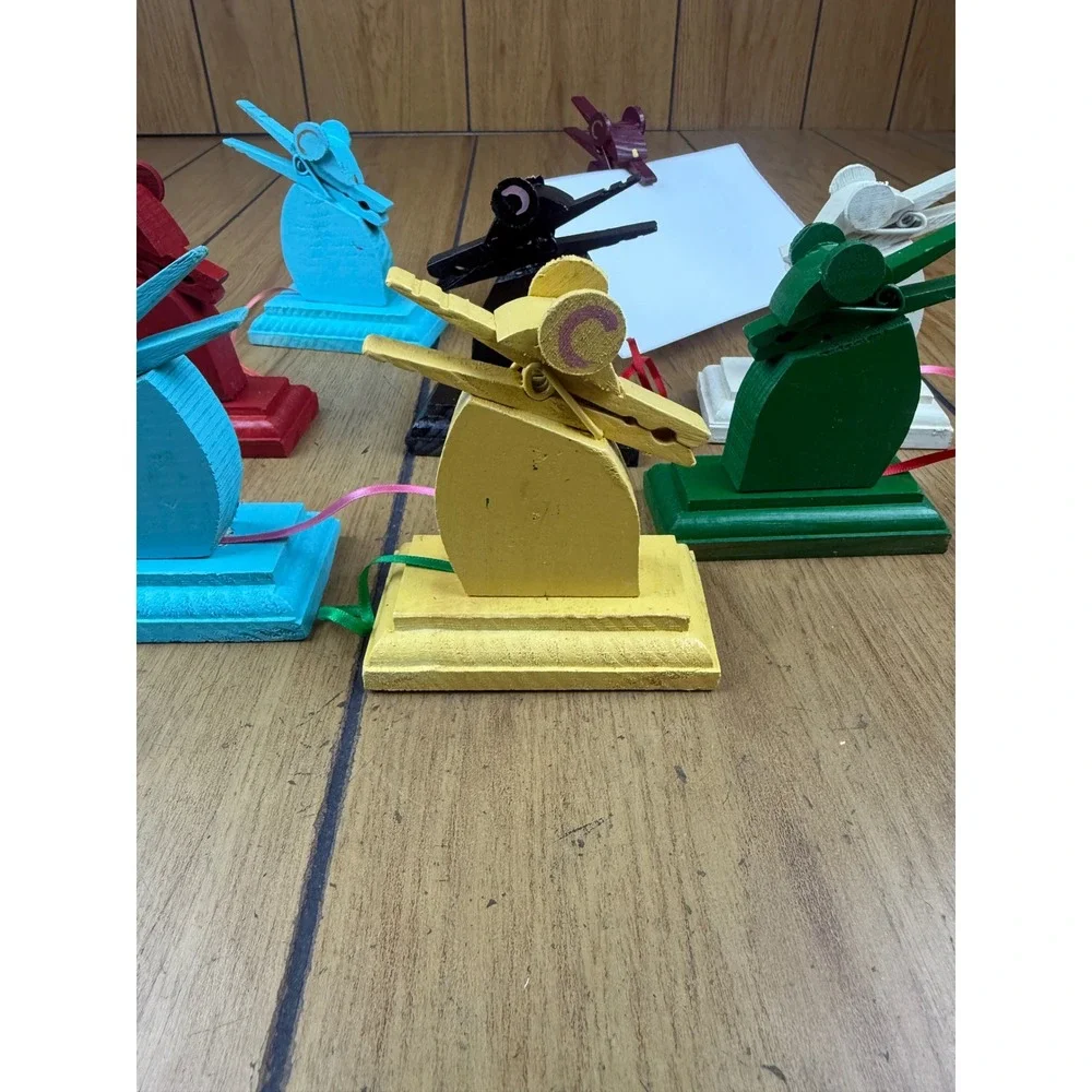 Set of 8 Wood Mice Farmhouse Note  Holders, Table Stands, Rustic Decor hand made